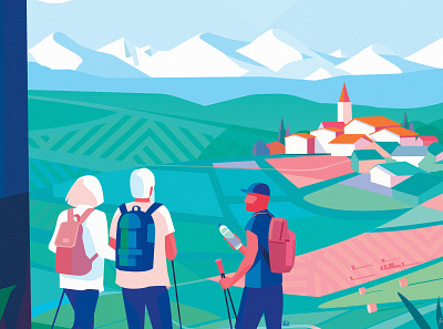 "Walk in France" artwork digital illustration digitalart france hiking illustration illustrator pop art village walk
