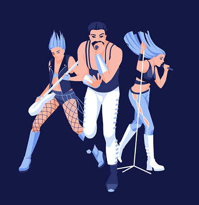 Rock musicians alternative art character concert dark design flat guitar hard illustration music musician night party people performance rock singer stage vector art