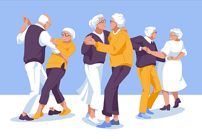 Dance club activity character dance flat floor happiness hobby illustration lifestyle pensioners people retirement senior vector vector art wellness