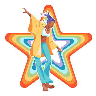 Flower people alternative character colorfull culture flat flowes groovy happy hippie illustration music people stroke vector art youth