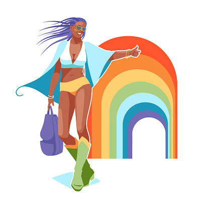 Hippie girl 60s 70s community culture female flat freedom girl hippie illustration joyfull lifestyle music nostalgia rainbow retro subculture vector vector art youth