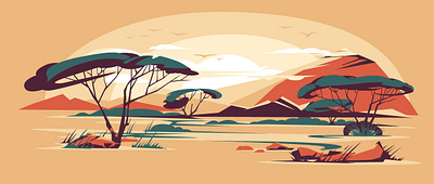 African savannah landscape africa desert environment horizon hot illustration journey kenya landscape mounatins nature safari savannah skyline summer sun sunlight vector art wildlife yellow
