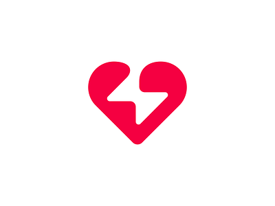 Heart Logo - Heart + Bolt, Negative Space Design bolt brand branding clever design designer graphic design heart heart logo icon icons identity logo logo design logo designer mark modern logo negative space simple logo thunder