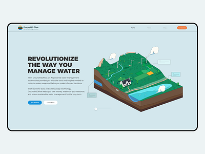 Landingpage ai illustration isometric landscape river water web3