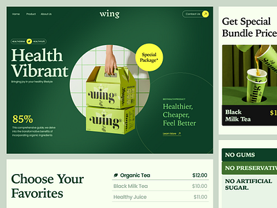 Wing - Food & Drink Website design discover drink food food and baverage health home page landing page popular ui web web design website website design