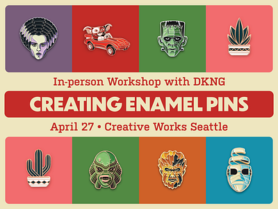 Enamel Pin Workshop in Seattle, WA dan kuhlken dkng dkng studios enamel pin geometric illustration lapel pin nathan goldman pin seattle vector workshop